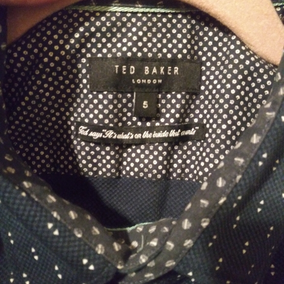 Ted Baker London Button Down Navy & White Short Sleeved Shirt - Picture 4 of 7